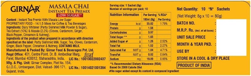 GIRNAR Karak Chai 2in1 Instant Tea Premix with Masala | No Added Sugar/Sweetener | 10 Sachets (80g Box) | Authentic Indian Spiced Tea | Quick & Flavorful Chai - Image 3